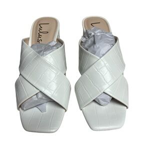 NIB Lulu's Ybarra Off White Crocodile-Embossed High Heel Sandals 6.5